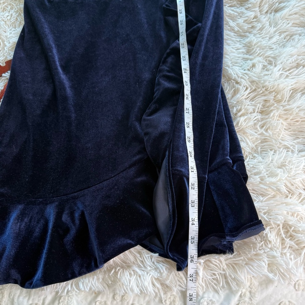 Karl Lagerfeld Paris Blue Velour Ruffle Hem Dress Size 10 - Picture 8 of 8